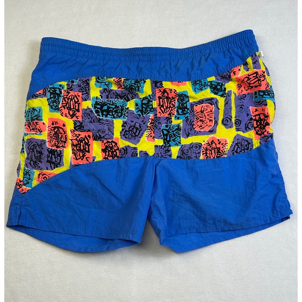 Vintage Hobie Mens Swim Trunks Blue Abstract 90s Surf Shorts Large